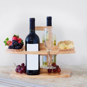 Bamboo Wine & Charcuterie Table - Valentine's Gift - Free Shipping